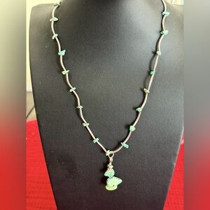 Turquoise Bear Fetish Pendant Necklace 18”